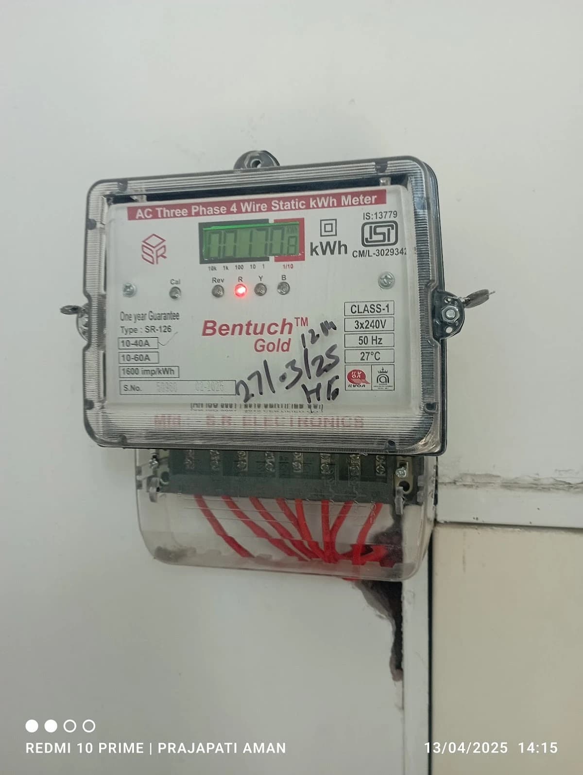 AC three phase 4 wire static kWh meter (Bentuch Gold) installed with proper wiring in Lucknow by Prajapati Electrical