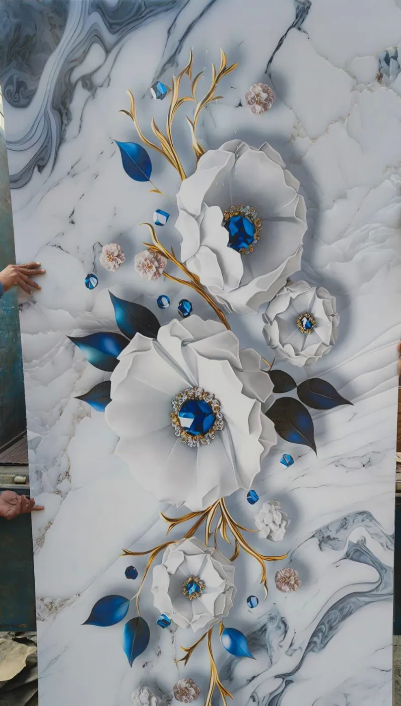 Designer white and gold abstract floral 3D PVC wall panel with embossed finish in Lucknow by Prajapati Electrical