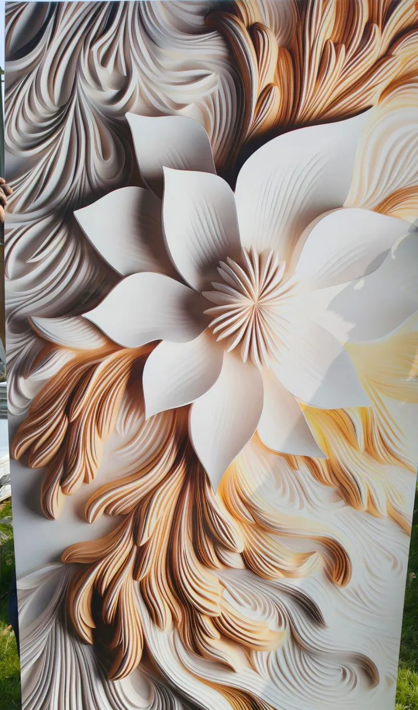 Hand-finished white lotus 3D sculpted decorative wall panel for pooja and living rooms in Lucknow by Prajapati Electrical