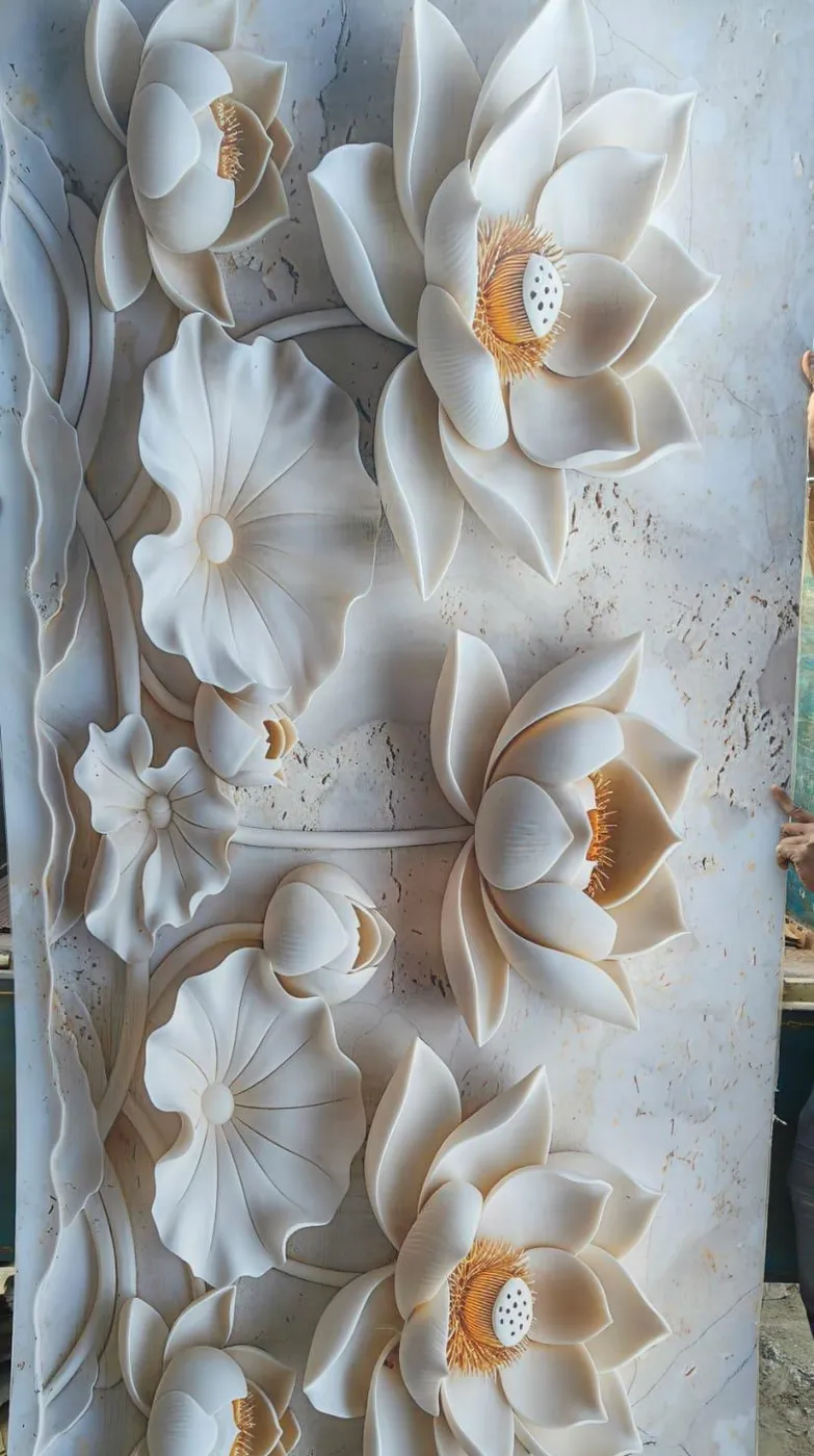 Soft pastel floral designer wall panel with pink, blue and gold tones for bedrooms in Lucknow by Prajapati Electrical