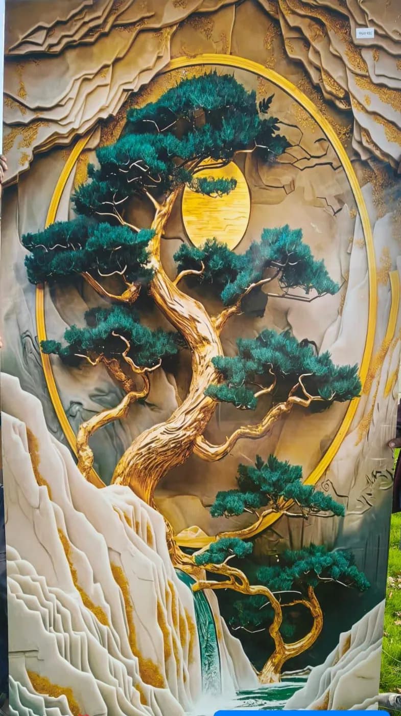 Bonsai tree with golden sun 3D designer PVC wall panel for premium living spaces in Lucknow by Prajapati Electrical