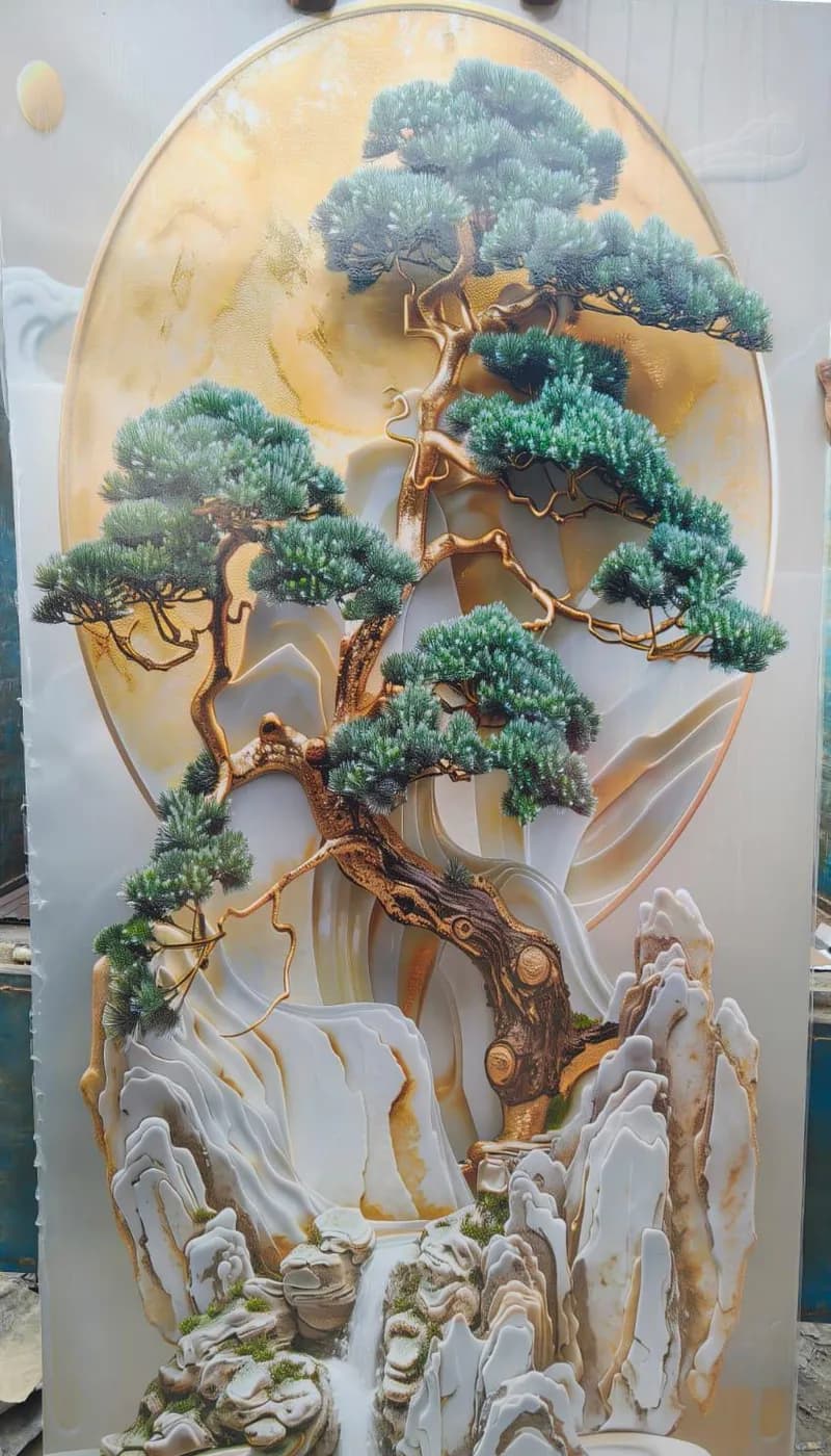 Pine tree, waterfall and mountain 3D sculpted decorative panel for feature walls in Lucknow by Prajapati Electrical