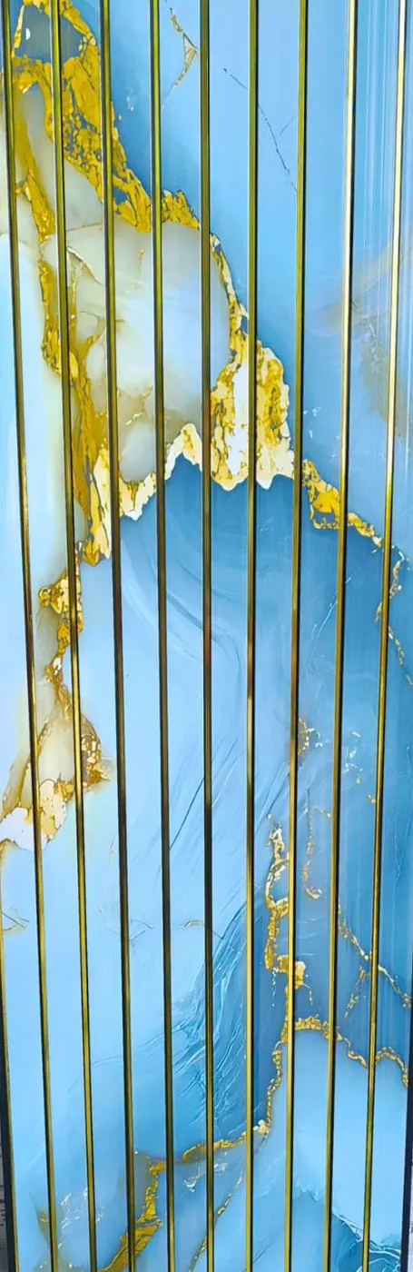 Blue gold marble-finish fluted (louvre) PVC wall panel with charcoal grooves in Lucknow by Prajapati Electrical